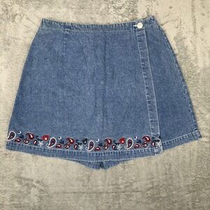 VTG Disney Store‎ Mickey Mouse Embroidered Paisley Wrap Skirt Denim Size S
